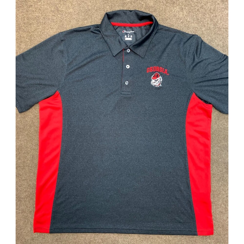 Champion Georgia Bulldogs Shirt Mens L Short Sleeve Embroidered Colorblock Polo
